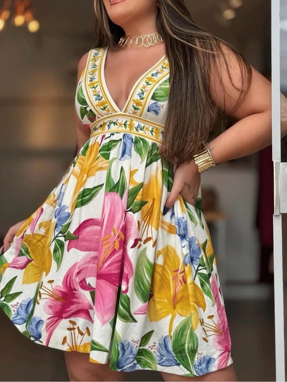 FARM Rio White Mini Dress with Pink, Yellow & Blue Floral Print Size S